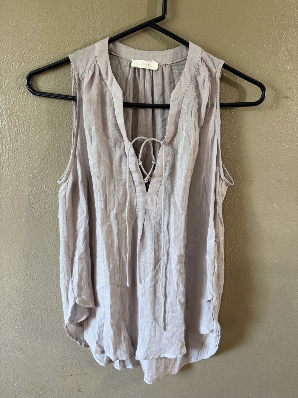 Sleeveless Lace-Up V-Neck Top by LUSH - Light Mauve